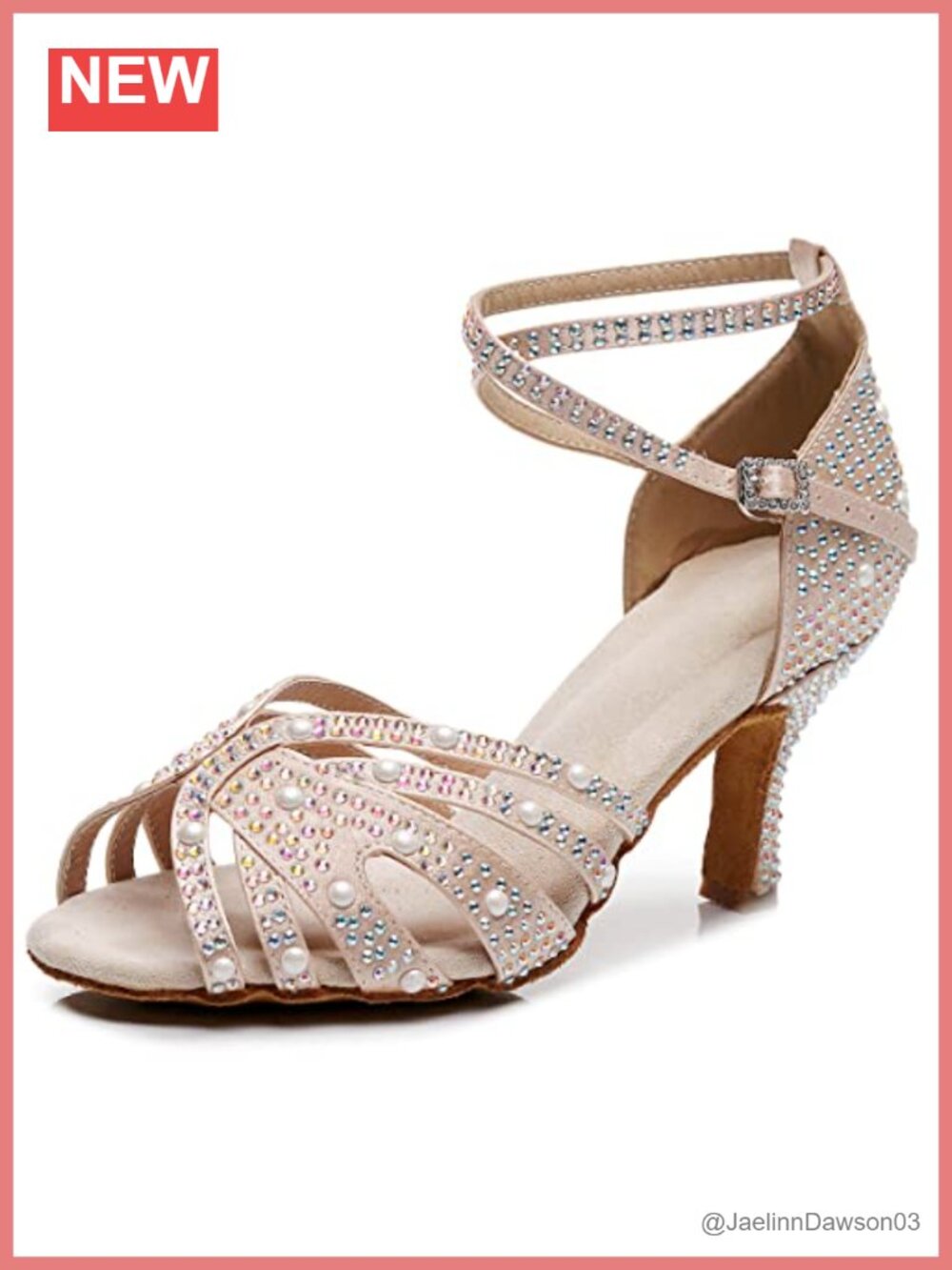 Women's Rhinestone Latin Dance Shoes Satin Salsa Bachata Heels 3"